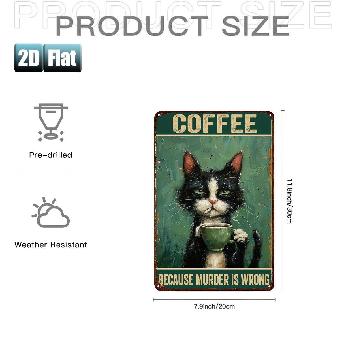 2D Flat, 2D Flat 1pc,Coffee: Because Murder Is Wrong,metal Tin Sign,size(8