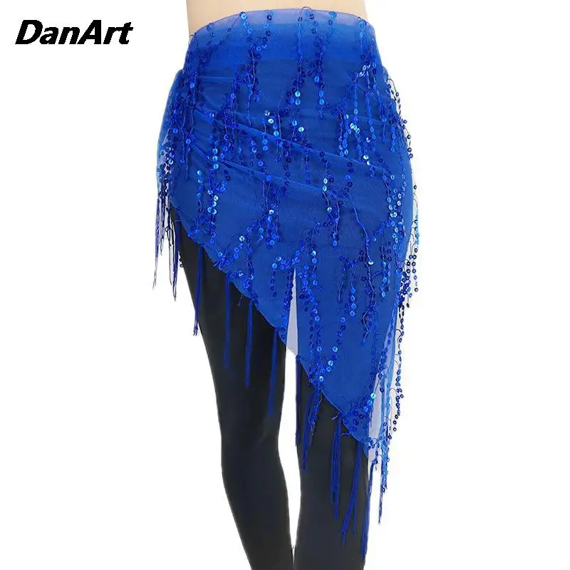 Hot Sale Belly Dance Waist Chain Sequin Tassel Triangle Scarf Performance Practice Hip Scarf Lady Oriental Indian Dance Costume