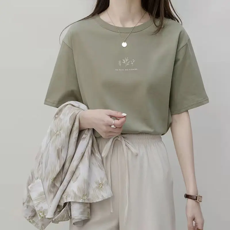 

Women Clothing Street Casual Loose Printing Basic Pullovers Top Summer New Short Sleeve Simplicity Fashion T Shirts Korean Trend