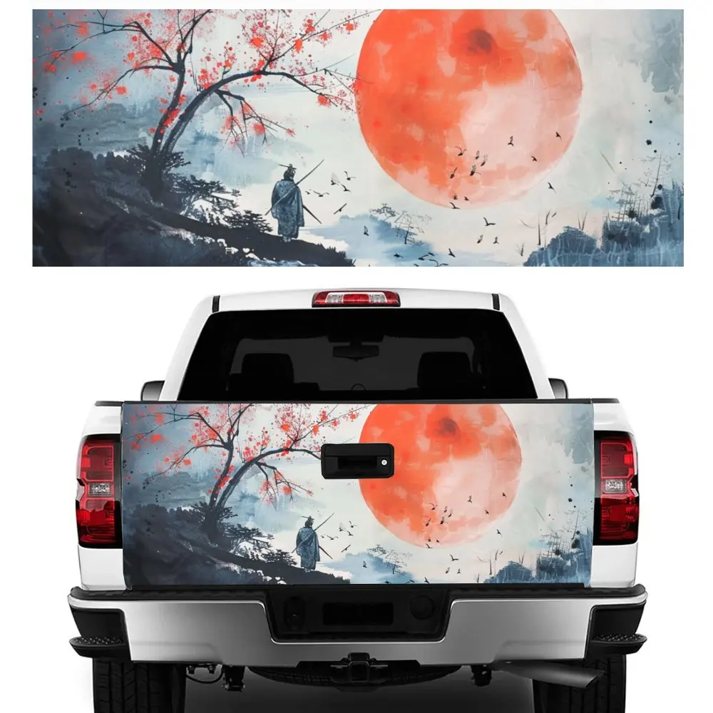 

Японский самурай, горный закат, задний багажник автомобиля, защита виниловой наклейки, автоаксессуары, украшение на капот, наклейка для внедорожного пикапа