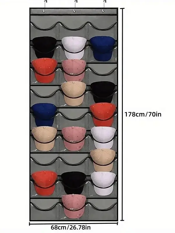 Organizador de Gorras con 27 Bolsillos Transparentes, Protege las Gorras, Colgador para Puerta, Soporte de Almacenamient