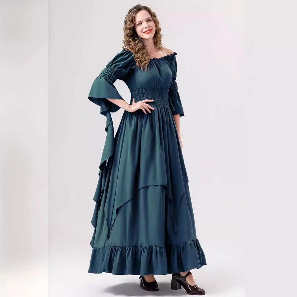 Robe longue gothique médiévale rétro Court Dr pour femmes, Costume d'halloween, vêtements de spectacle sur scène ethnique pour femmes