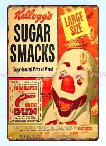 1950s kelloggs Zucker riecht Zirkus Clown Metall Zinn Zeichen unger ahmte Kunstdrucke