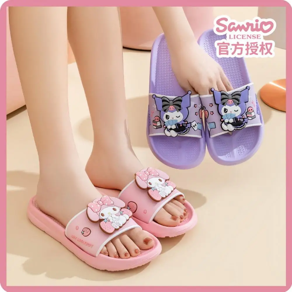 Kawaii Kuromi Cinnamoroll Slippers Sanrio Hello Kitty Melody Cartoon Summer Sandals Anime Cute Girl Non-Slip Thick Sole Shoes