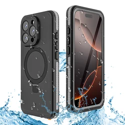 Magnetic Charging with Stand Anti Fall IP68 Waterproof Case For iPhone 16 15 Pro Max Plus Drop proof Diving Swim Outdoor Sport