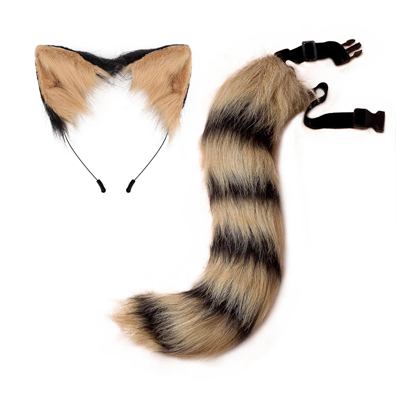 

New Fluffy Animal Ears Headband With Tail Set Plush Adjustable Cosplay Carnival Halloween Costume For Women Dance Party Dress