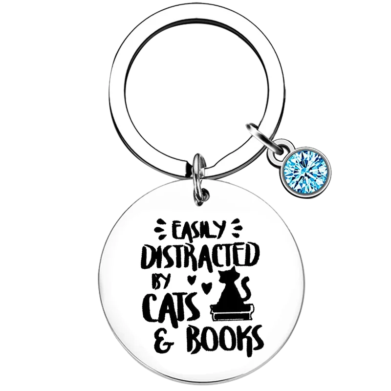 Cute Cat Lovers Gift Keychain Books Lover Readers Bookworm Gift Key Chain Pendant Jewelry Pet Owner Gift