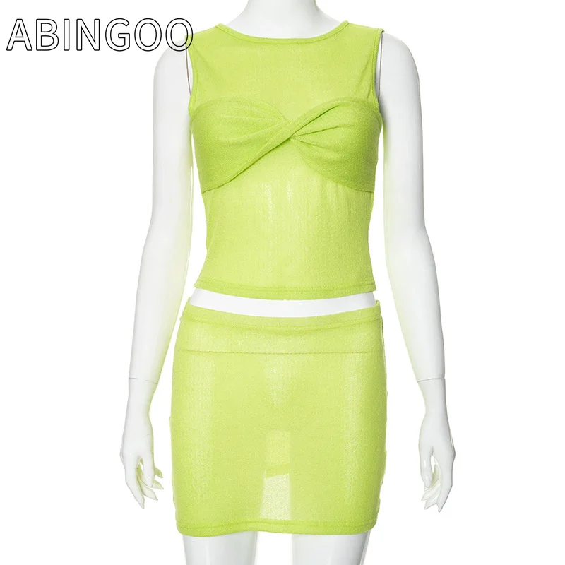 ABINGOO Summer Women Sleeveless Twist Crop Tops +Knitted Fashion Hip Skirt Suits Y2K Casual 2 Piece Dress Set 2024 Chic Outfits