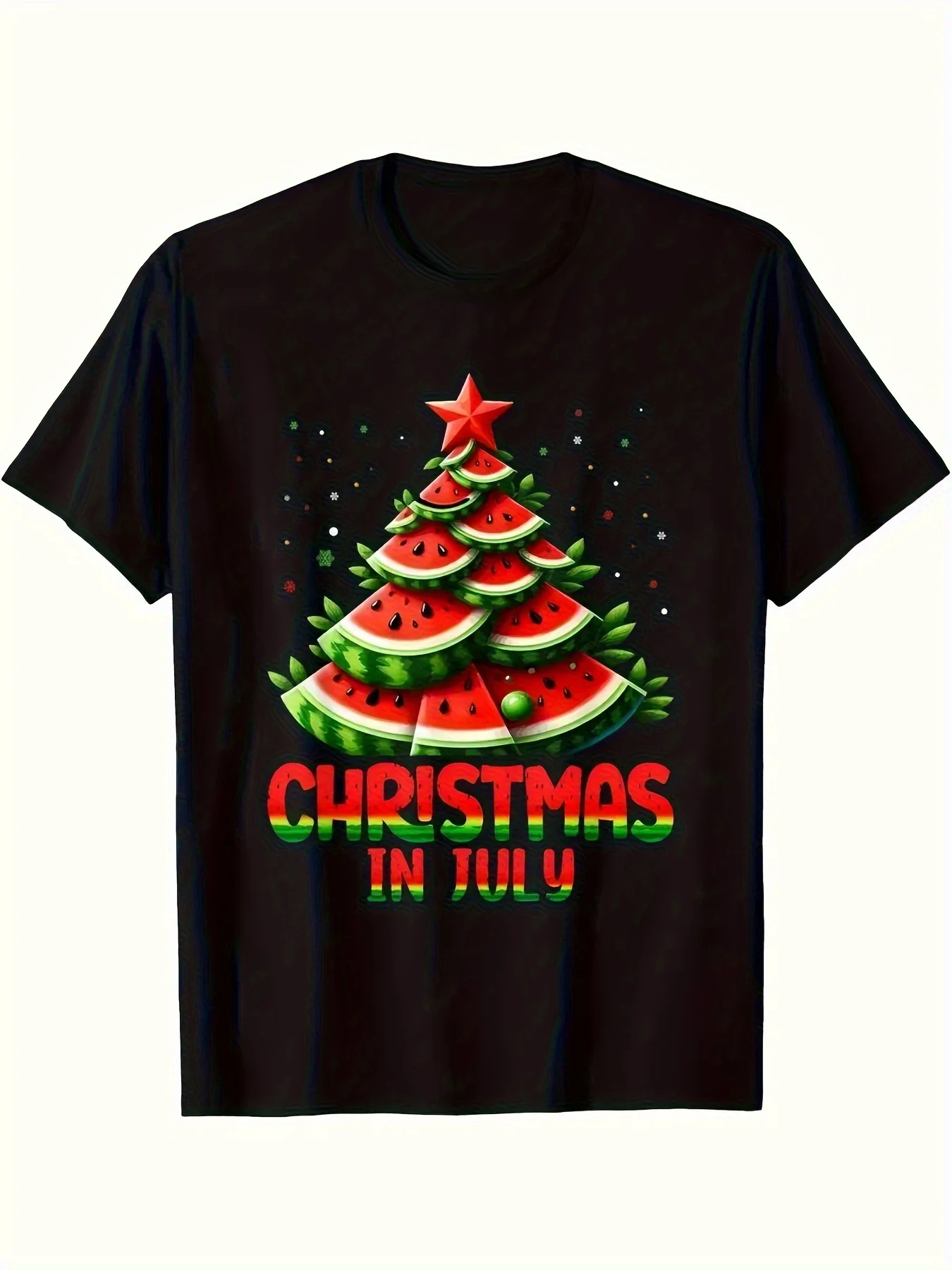 تي شيرت مضحك لشجرة البطيخ لعيد الميلاد في يوليو - تصميم نمط الفاكهة لحفلات العطلات الصيفية