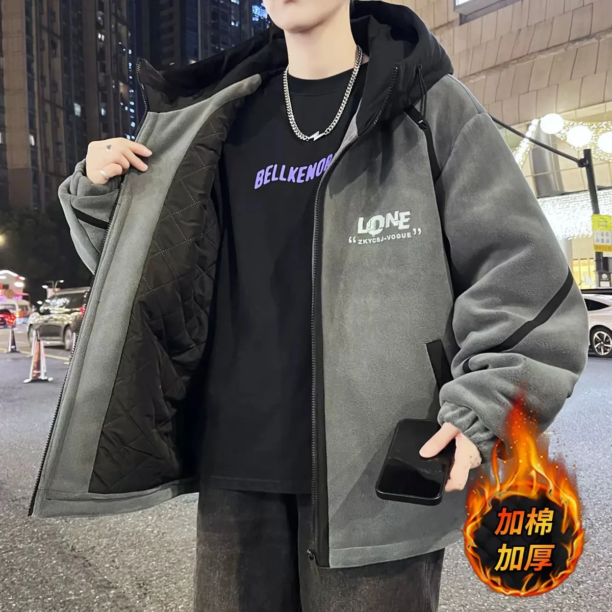 Winter New Fashion Trend Printed Thick Warm Hooded Cotton Jacket For Men's Casual Loose Sports High-Quality Plus Size Jacket
