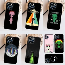 Cartoon Space Alien UFO Case For iPhone 11 12 13 14 16 15 Pro Max Mini X XS Max XR Plus Cover Coque