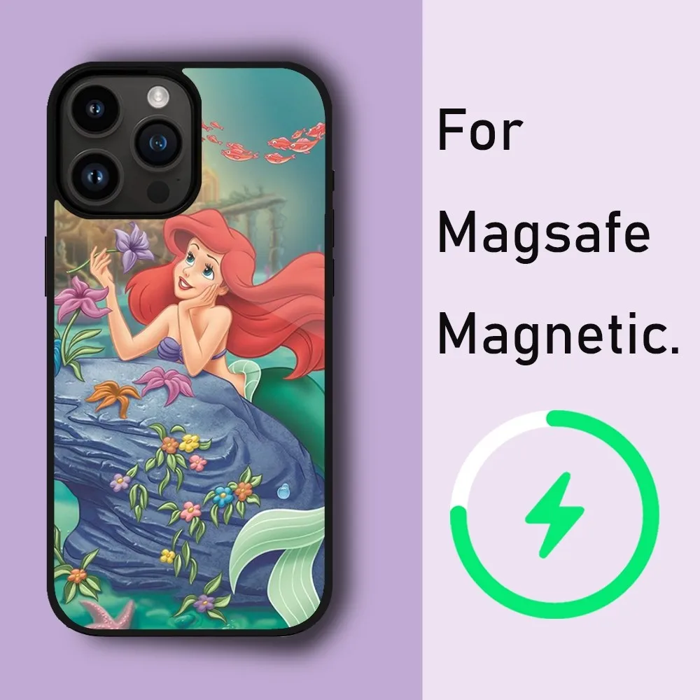 MINISO DISNEY The Little Mermaid Phone Case For iPhone 15 14 13 12 11 Pro Max Plus Phone Magnetic for Macsafe Cases Cover