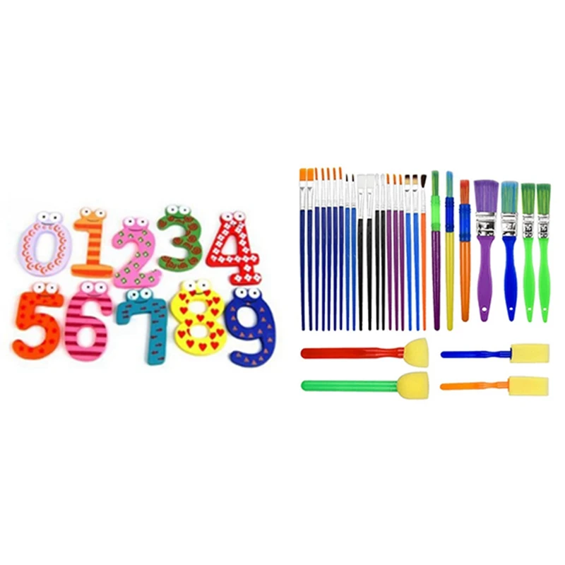 1Set Funky Fun Colorful Magnetic Numbers Wooden Fridge Magnets & 30PCS Colorful Artist Paint Brush Set