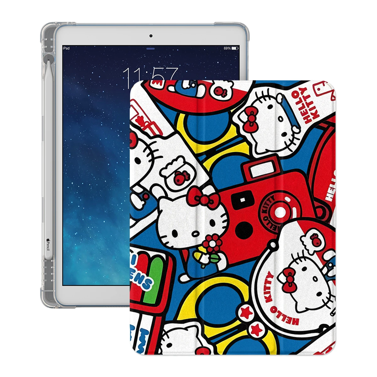 HelloKitty لجهاز iPad Pro 11 بوصة Air 2024 iPad Air 5/4 10.9 10th 7/8 10.2 9.7 بوصة Air3 10.5 mini 6/5/4 حافظة مع حامل قلم
