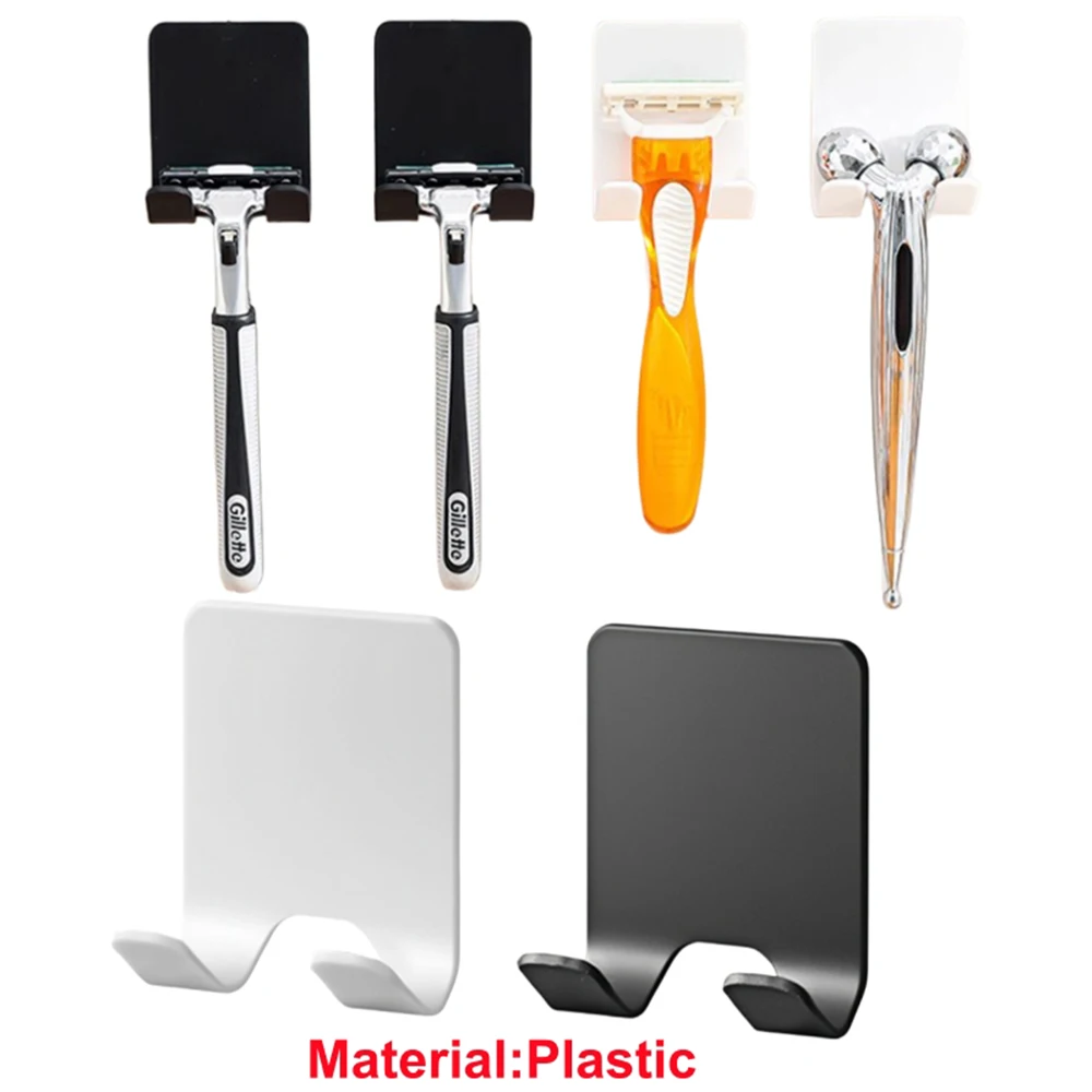 Wall Mounted Punch-Free Adhesive Razor Holder Black Plastic Hook for Bathroom Shower Gillette Shaver Storage Shaving Holder