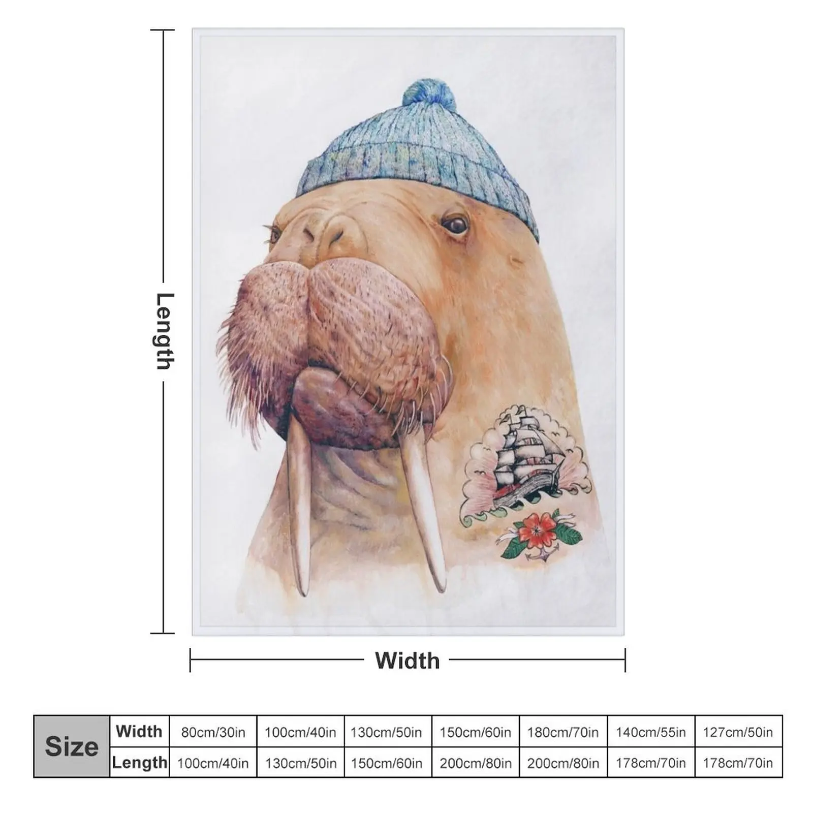 Tattooed Walrus Throw Blanket Soft Plaid funny gift Shaggy Blankets