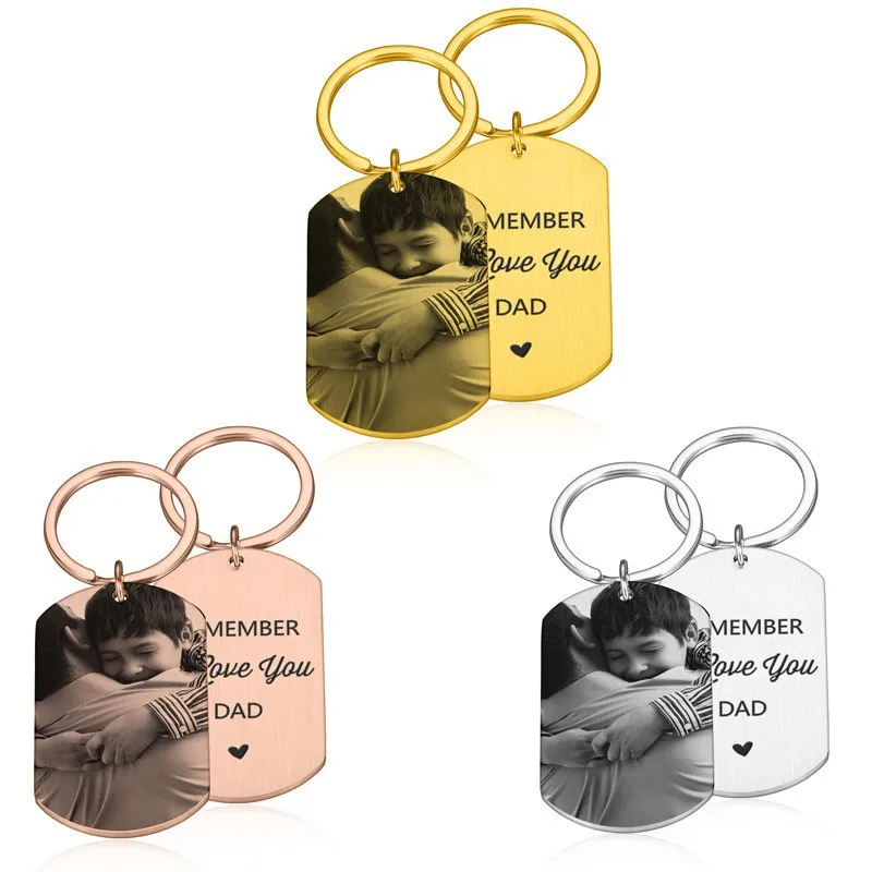 Custom Photo Keychain Personalized Picture Stainless Steel Engrave Name Date Keyrings for Mom Dad Family Gift