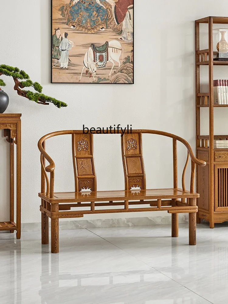 Solid wood sofa double seat three seat chicken wing wood small apartment living room bench new Chinese  sofa chair