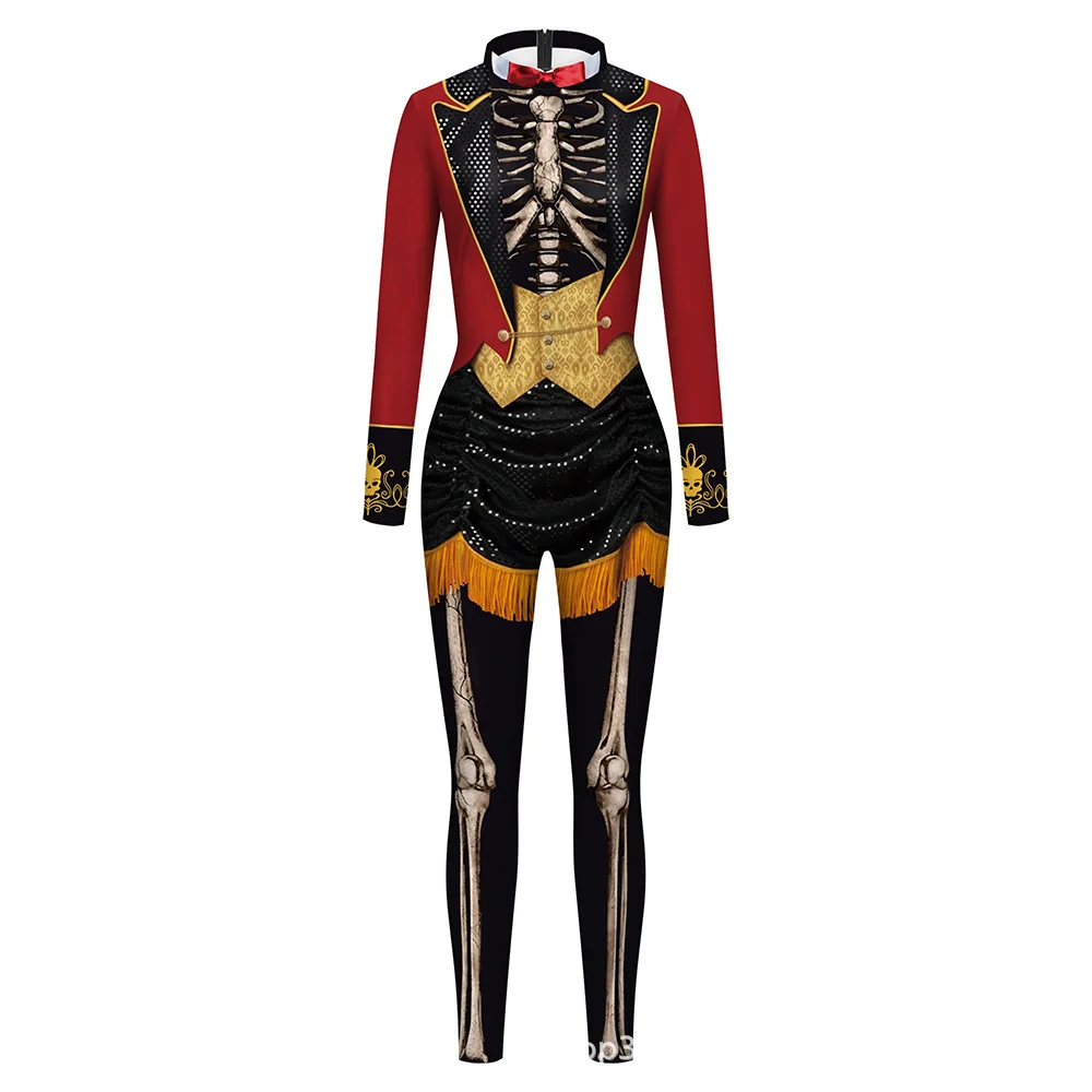 Halloween Sexy Damen Kostüm mit Digitaldruck, Karneval Bodysuit mit Reißverschluss, Party Cosplay Jumpsuit Outfit – Detail 22