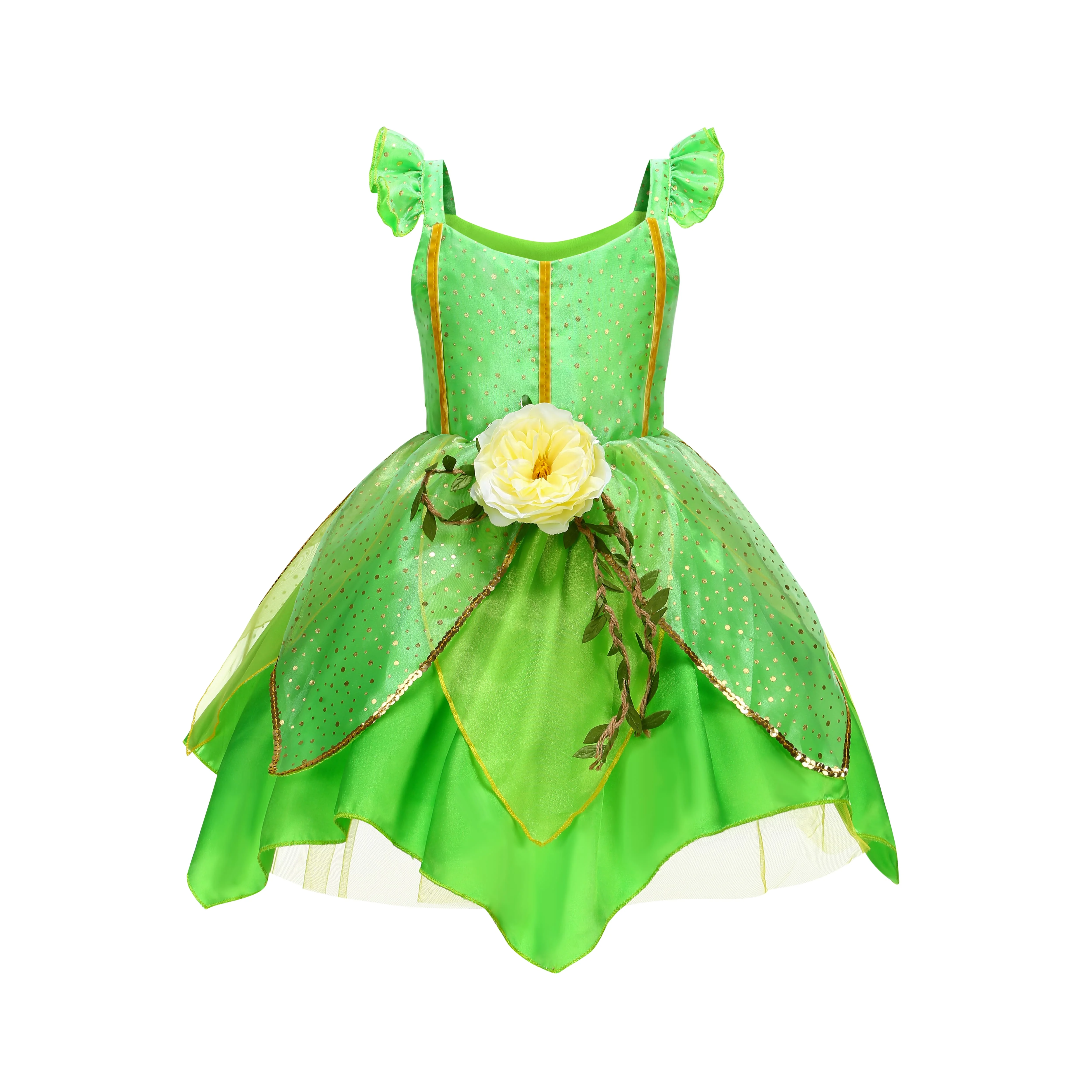 Kinder-Waldelfen-Cosplay-Kleid, glitzernder Blattrock mit Blumenornament für Feiertagsaufführungen, Themenparty, Verkleidung – Detail 2