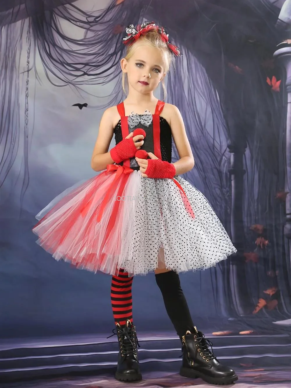 

AA1 2025 Creepy Clown Girls Children Cosplay Costume Halloween Suit Holiday Party Clown Girl's Dress Carnival Princess Dress Up