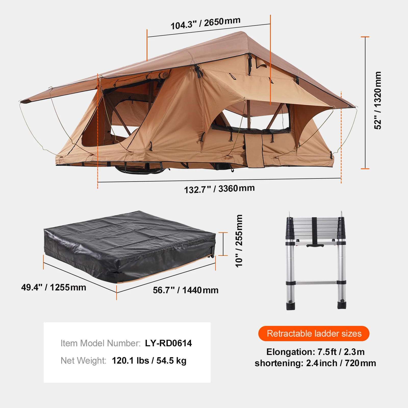 SucceBuy Rooftop Tent Hardshell Opvouwbare Tent met Telescopische Ladder Matras PVC Cover Bag Waterdichte Jeep SUV Van Pickup Truck