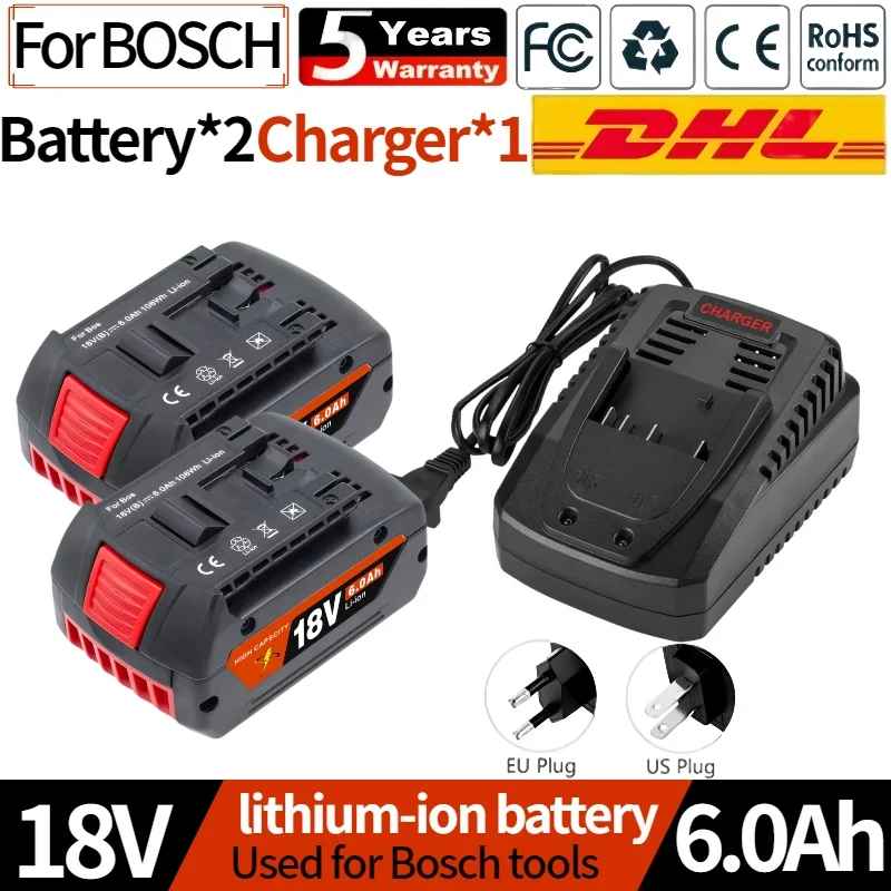 

AL1820CV+BAT610Gfor Bosch professional 18V 10.0AH Li-ion batteryreplacement with LED & for Bosch quick charger14.4V-18V