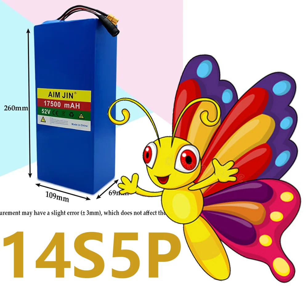 

14S5P 18650 Lithium Battery 52V 17500mAh with BMS High-Power for Electric Scooters Mountain Bikes,2A charger