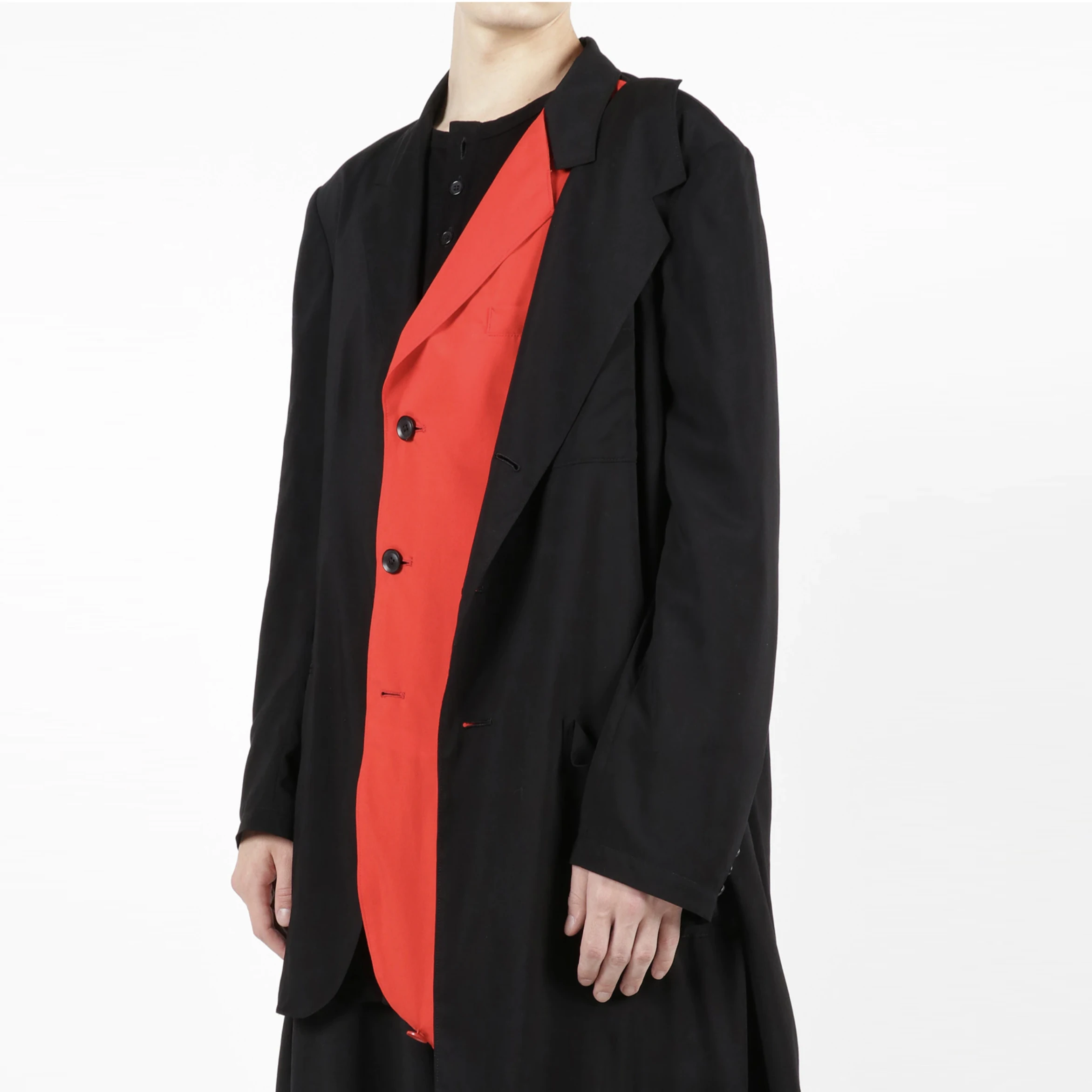 YOJI OOAK synthetic silk left double-layer black and red dual color thin jacket suit, Japanese niche designer