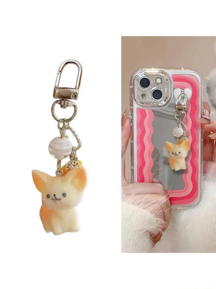31BF Flocking Resin Keychain Soft Grip Fennecs Foxes Designs Decorative Accessory for Keychains