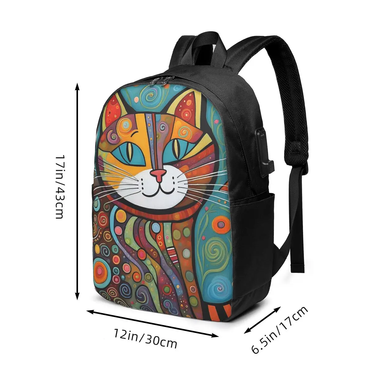 Colorful Cat Folk Art Backpack Travel Notebook Bag Computer College Student School Bag Laptop Shoulder Bags for Men Women