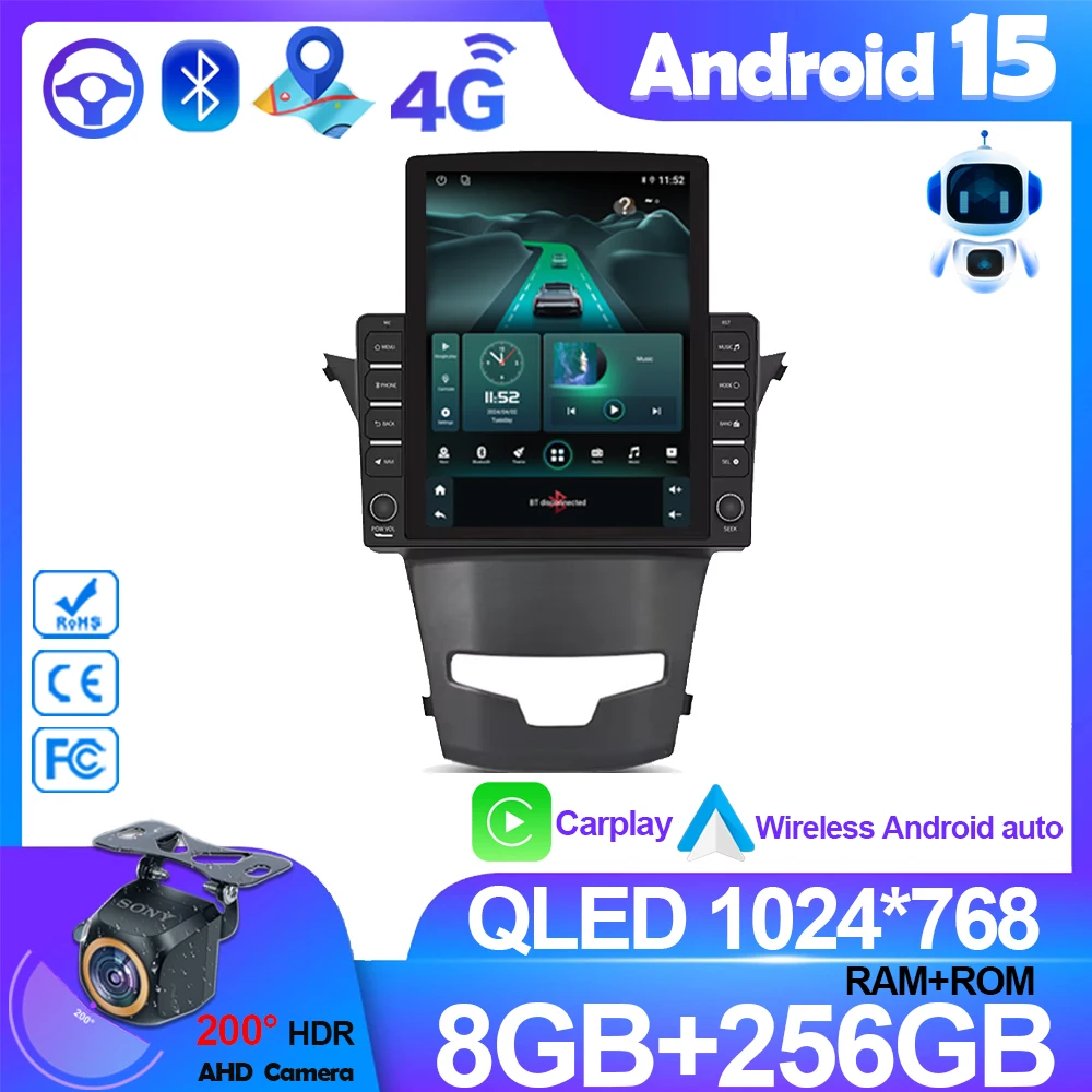 Rádio Automotivo Android 15 de 9,7 polegadas para Ssangyong Korando 3 Actyon 2 2013-2017, Reprodutor Multimídia, Unidade Principal Estéreo, GPS, Navegação, DVD