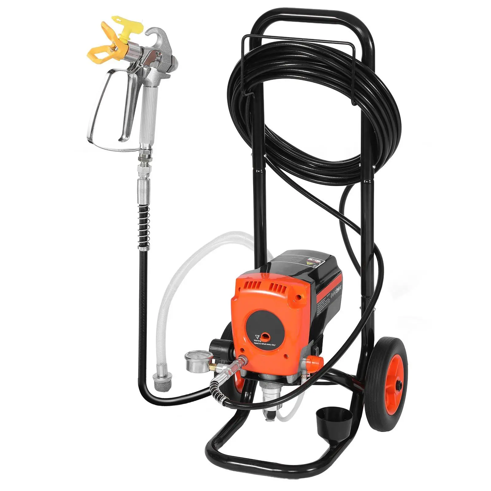 

Stand Airless Paint Sprayer, 900W, 3300PSI High Pressure Airless Sprayer with Cart, Cleaning Brush, Hose, Extension Rod,