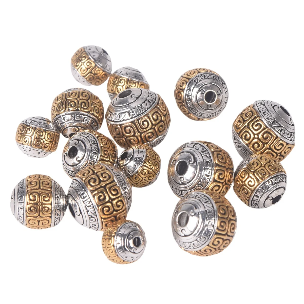 

10PCS 8mm 10mm 12mm Round Shape Nepalese Buddhist Tibetan Silver/Gold Color Loose Metal Beads For Jewelry Making DIY Findings