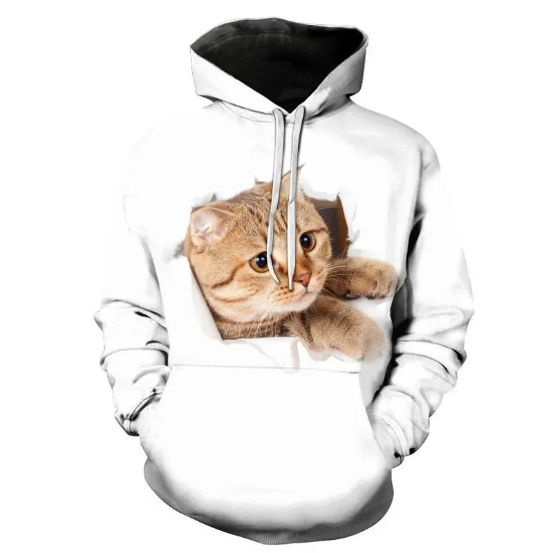 New Super Cute 3d Cat Hooded Sweatshirt For Men And Women Diy Hooded Autumn Boy And Girl Animal White Street Outfit Pullover