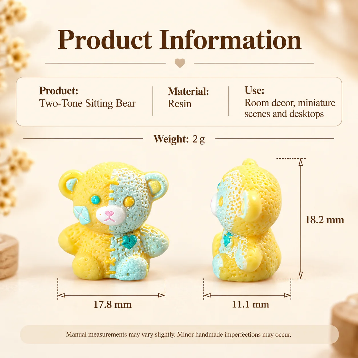 Splicing Two Color Sitting Bear Car Ornament DIY Accessories Trendy Cool Bear Doll Ornament Desktop Decoration 6-piece Set