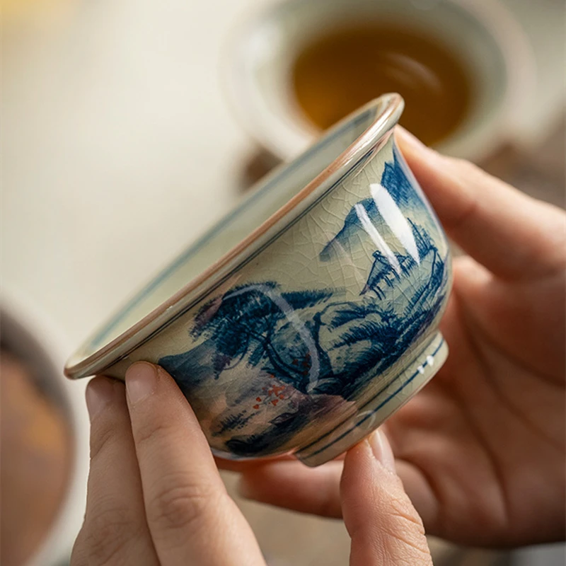 Hand Painted Cups Opening Landscape Pottery Tea Cup Set Teaware Bowl For Tea Ceremony Coffee Mugs River Teacup Zen