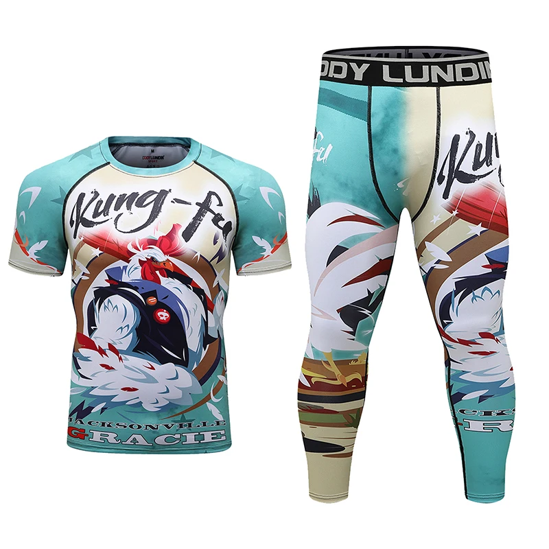 Boks Jiu Jitsu BJJ Rash Guards MMAT-shirt + spodnie garnitur męski Rasguard No GI MMA Ranked spodenki kompresyjna warstwa podstawowa Kickboxing