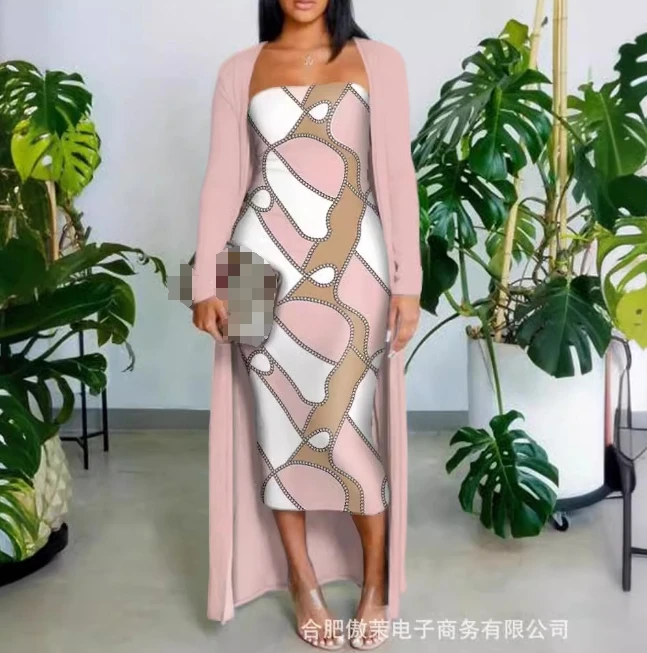 

new fashion 2024 summer casua Long coat, strapless dress set sexy elegant womens two piece sets outfit Female clothing outfits