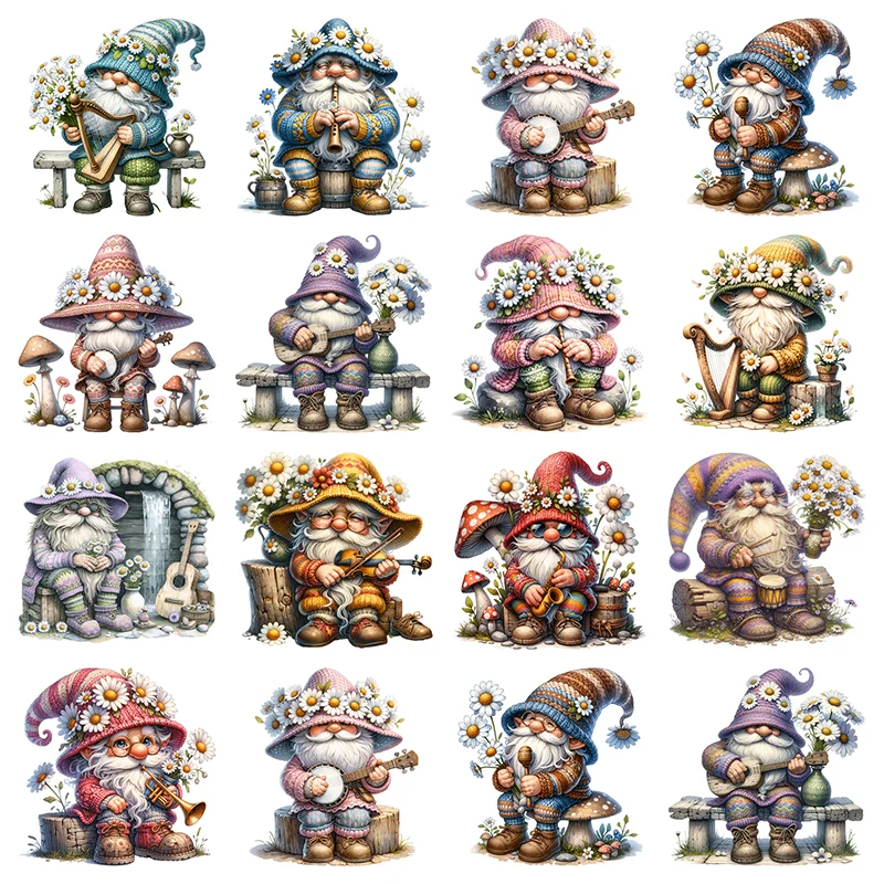 Cartoon Music Dwarf Grandpa Set Heat Transfer Vinyl Iron On Stickers for Doll Clothes T-shirt DIY Craft Decoration