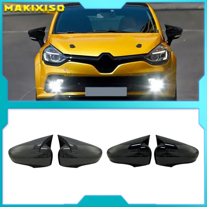 Für Renault Clio 4 MK4 2-teilige ABS-Kunststoff-Schlägerflügel-Außenspiegelabdeckungen, Kappen, Rückspiegel-Gehäuseabdeckung, glänzend schwarzes Autozubehör