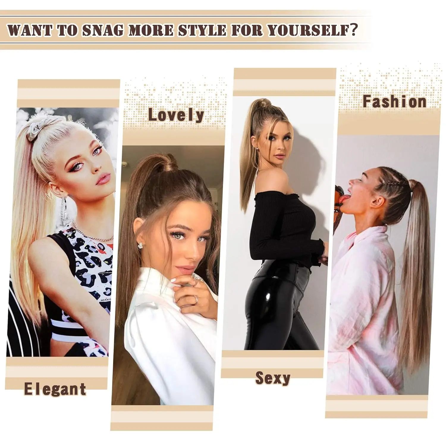 وصلات ذيل حصان صناعية مستقيمة طويلة ملفوفة حول قطعة شعر ذيل حصان وصلات شعر على شكل ذيل حصان للنساء والفتيات