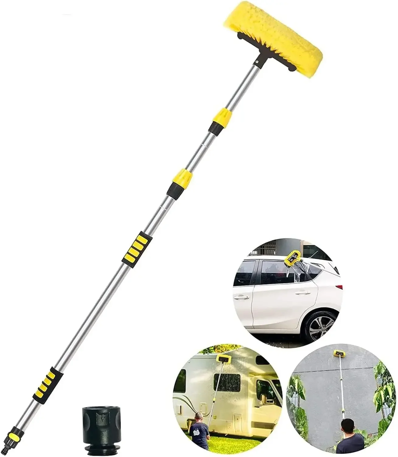 5-12 Foot (20 ft Reach) Car Wash Brush with 12-Inch Soft Bristle, On/Off Switch Telescopic Car Truck Boat Washing Brush