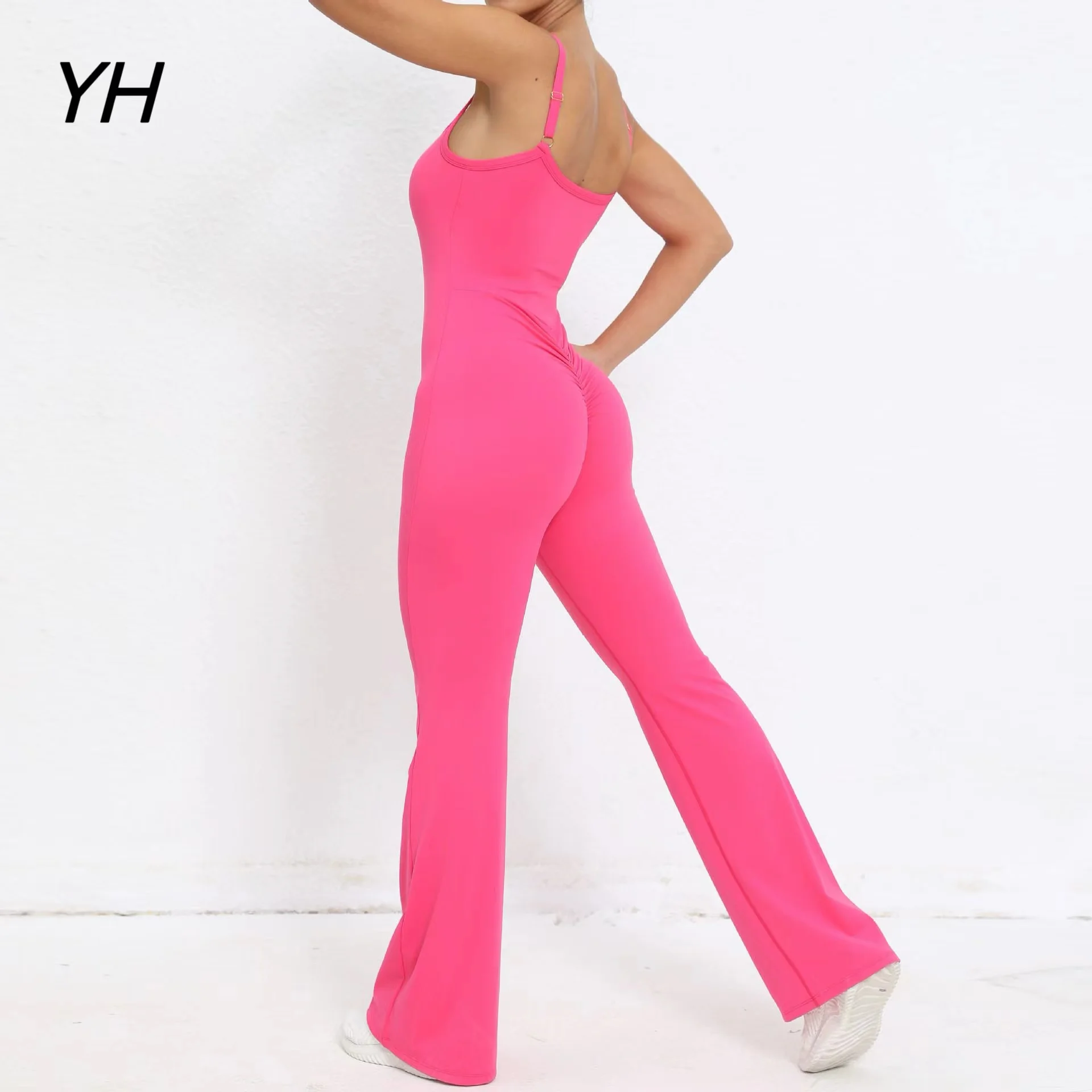 New One Piece Fitness Yoga Set Women Solid Color Gym Jumpsuit Buttery Soft Super Stretch Flared Pants Sportswear Workout Clothes