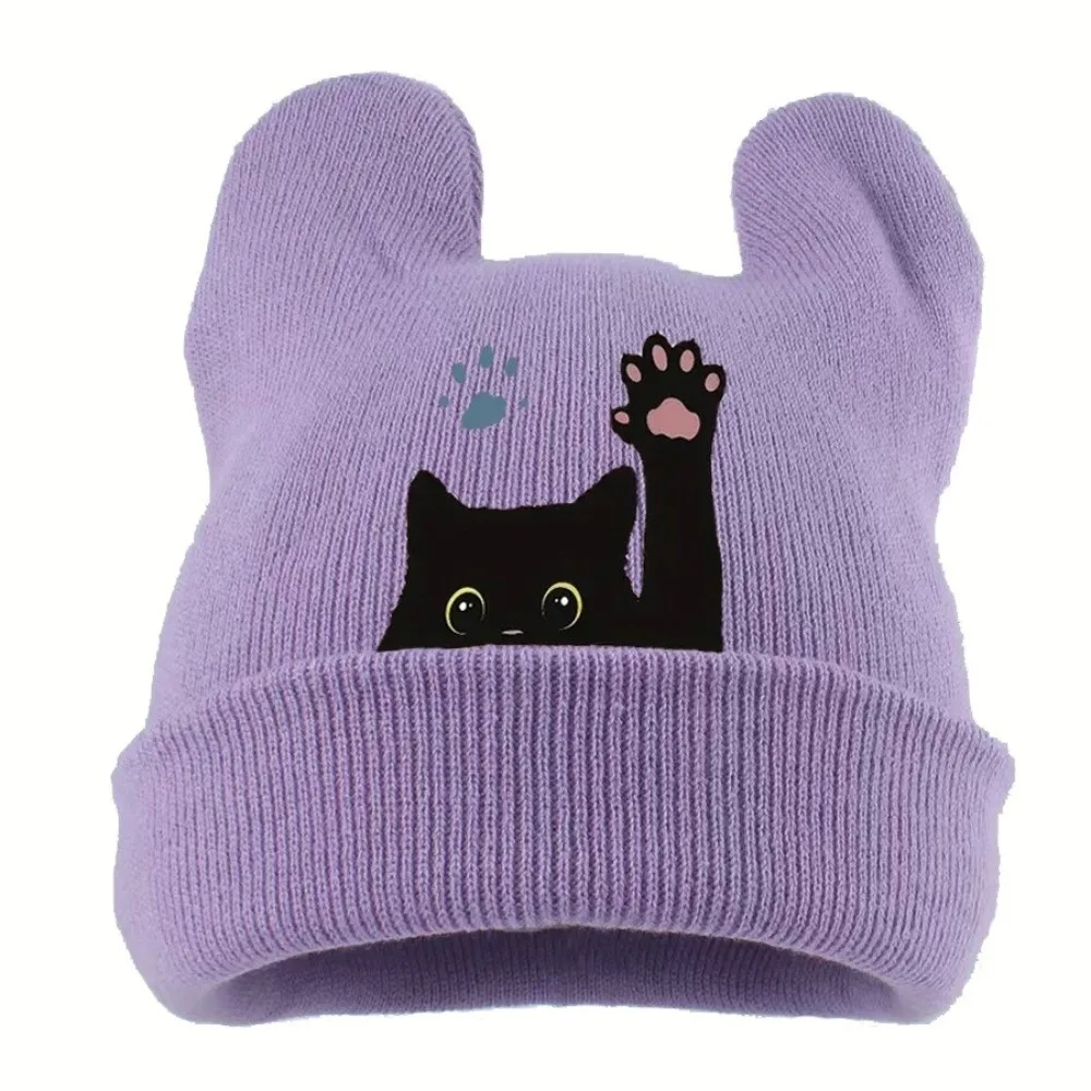 New Knit Cat Ear Beanie Hat Y2K Harajuku Punk Gothic Brimless Skull Cap Stretchable Winter Knit Hat Women and Men