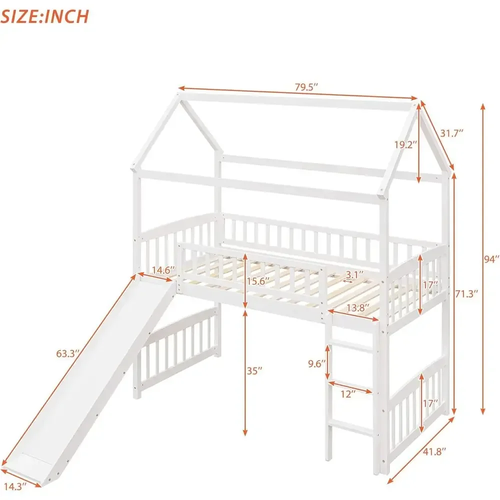 Space-Saving Bunk Bed with Slide, Suitable for Teens and Both Girls and Boys, No Box Spring Required