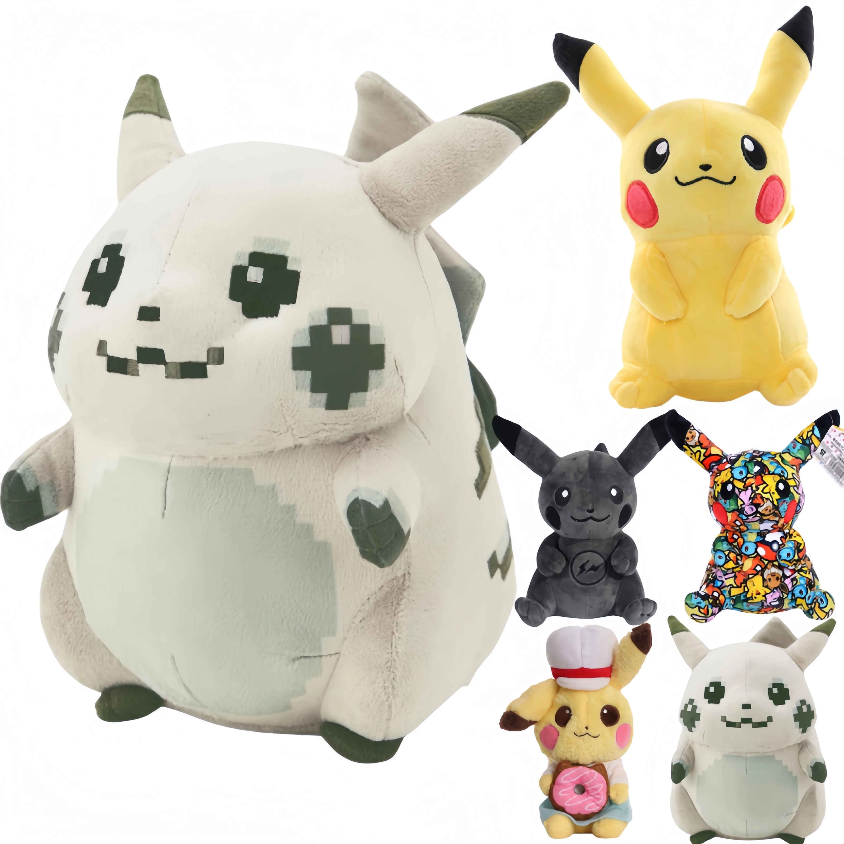 PokéMon Center 30th Anniversary Pixel Style Pikachu Peluche Dark Lightning Graffiti Pikachu Stuffed Doughnut Pikachu Plush Doll