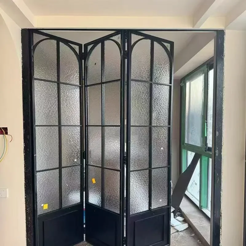 French Retro Cream Style Folding Door for Kitchen Living Room Bathroom Balcony Sliding Partition Door with Hanging Rail