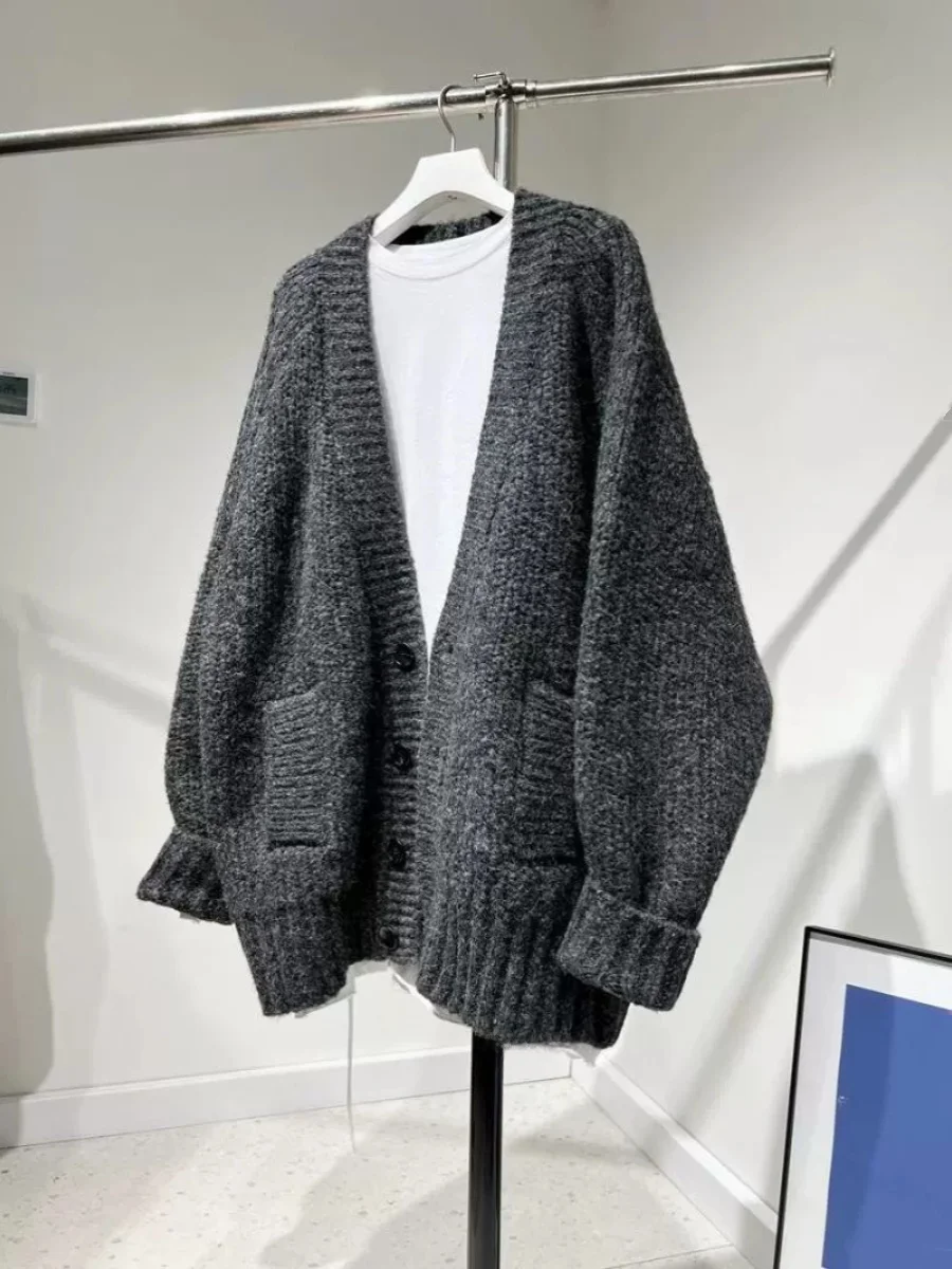 

plus Size 300 Pou Color Men's Sweater Lazy Sle V-Ne Long Sve Winter Casual Loose Fit Cardigan Coat