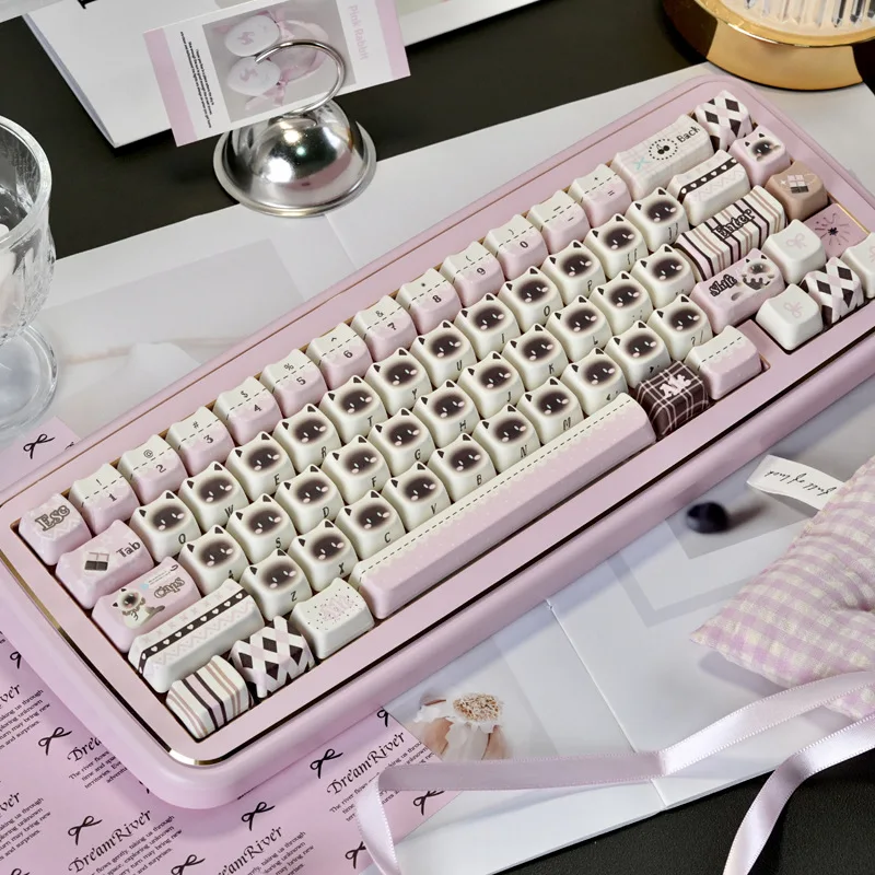 KUXM Siamese Cat Head Style Keycaps, 131 Keys, MAO Profile, 5-Sides Dye-Sublimation for Mechanical Keyboard DIY